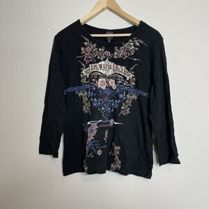 Vintage Suzie In The City Y2K Womens Black Size 1X Top 3/4 Sleeve Parfum